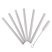 Appetito Stainless Steel Cocktail Straws with Brush 6pcs - £13.96 GBP