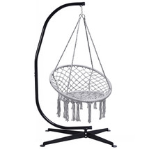 C Hanging Hammock Stand W/Cotton Macrame Swing Chair Backrest Garden Grey - £248.36 GBP