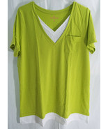 Women&#39;s Plus Size Short Sleeve Layered Look Knit Tunic in Lime Green &amp; W... - £12.02 GBP