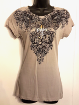 Rare Jimmy&#39;Z Angel Wings T Shirt Studded Graphic Medium Cotton Y2K VTG Knit Top - £23.32 GBP