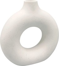 White Ceramic Vase - For Modern Home Decor,Round Matte Pampas, Decorative Gift - £25.65 GBP