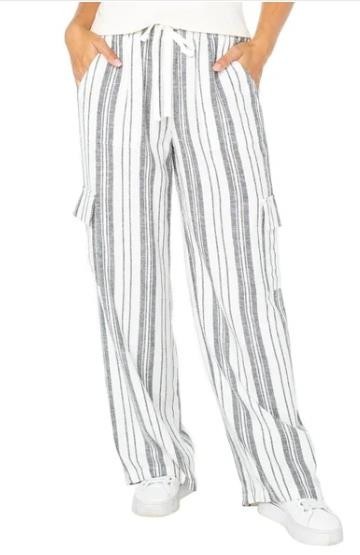 Roxy Womens Pants Black White Striped Cargo Pockets Breathable Lightweight - $42.99