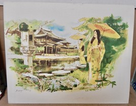 Painting Barry Ross Japanese Garden Pen Ink Watercolor 20&quot; x16&quot; 1975 Nestle 185Y - £39.15 GBP