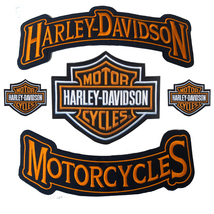 Harley Davidson Classic Orange Logo Sew-on Patch Top Bottom Rocker PATCHES set 5 - £19.59 GBP