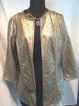 Chico&#39;s Traveler&#39;s Collection Gold Perforated Open Blazer Jacket Ladies Sz 0 NWT - £50.51 GBP