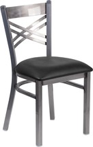 Clear Coated &quot;X&quot; Back Metal Restaurant Chair With Black Vinyl Seat From Flash - £74.76 GBP