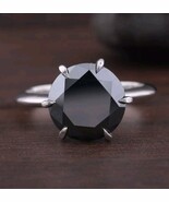 Beautiful black diamond Solitaire Ring Size 7 sterling silver - $250.00