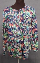 TALBOTS Women&#39;s Sz XS Top Floral Pintuck Button Front Cotton Long Sleeve Ruffle  - £13.42 GBP