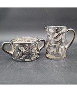Vintage Antique Silver Overlay Floral Art Nouveau Glass Creamer &amp; Sugar Set - $27.06 CAD