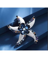 Starfish flower blue crystal pin brooch - $13.86