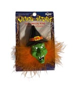 Vintage RUSS Lapel Pin Brooch Halloween Green Witch Purple Feather Hair EUC - €9,22 EUR