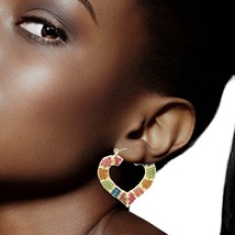 Multi Color Bling Heart Bamboo Hoops - $38.49