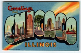 Greetings From Chicago Illinois Large Letter Linen Postcard Vintage Curt... - $10.69