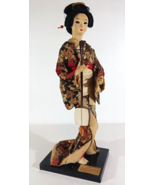 Vintage Nishi GEISHA DOLL with SAMISEN INSTRUMENT Kimono on Stand 1950-1960 - $39.09