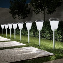Pathway Lights Walkway Garden Solar Outdoor 8PC Set 6-Hour Rechargeable Silver - £51.82 GBP