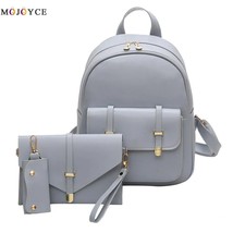 3pcs/Set Clics Fshion PU Leather Women Backpack Girls Solid  Female Mini Backpac - £95.87 GBP