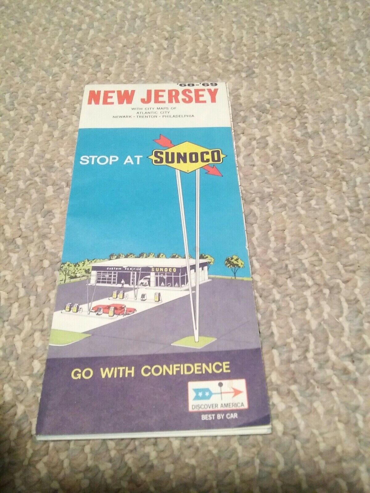 Vintage 1968 1969 Sunoco Sun Oil New Jersey Fold Out Map Travel - $12.99