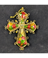 Christmas Wall Ornament Embellished Metal Cross Stained Glass Look Puffy... - £9.58 GBP