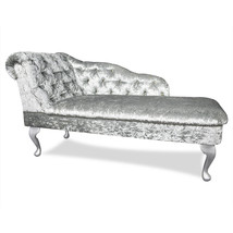 Regent Handmade Tufted Silver Crushed Velvet Chaise Longue Bedroom Accen... - £223.29 GBP+