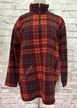 Vintage Talbots Fleece Mock Neck Plaid Camping Pullover Women SMALL Oversized - £34.48 GBP