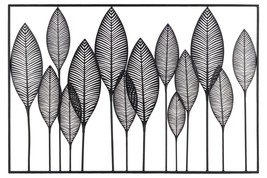 Metal Wall Art of Leaves with Frame in Landscape Orientation, Metallic &amp;... - £60.05 GBP