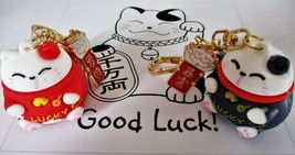 Maneki Neko Lucky Cat keyring charm Japanese Good Luck Gift beckoning bell lucky - £3.50 GBP