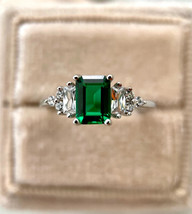 Lab Created Emerald Diamond Ring, Vintage Emerald Ring, Emerald Engagement Ring - £81.17 GBP