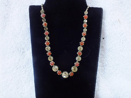 Dainty Vintage Glass Red Rose and Clear Faceted Rhinestone Necklace - $22.00