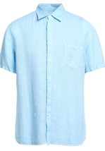 120% Lino Men&#39;s Blue Soft Fade Cruise Casual Linen Shirt Short Sleeve Size XL - £102.10 GBP