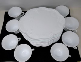 Indiana Glass Company White Milk Glass Colony Harvest Grape Luncheon Snack Sets - £59.24 GBP