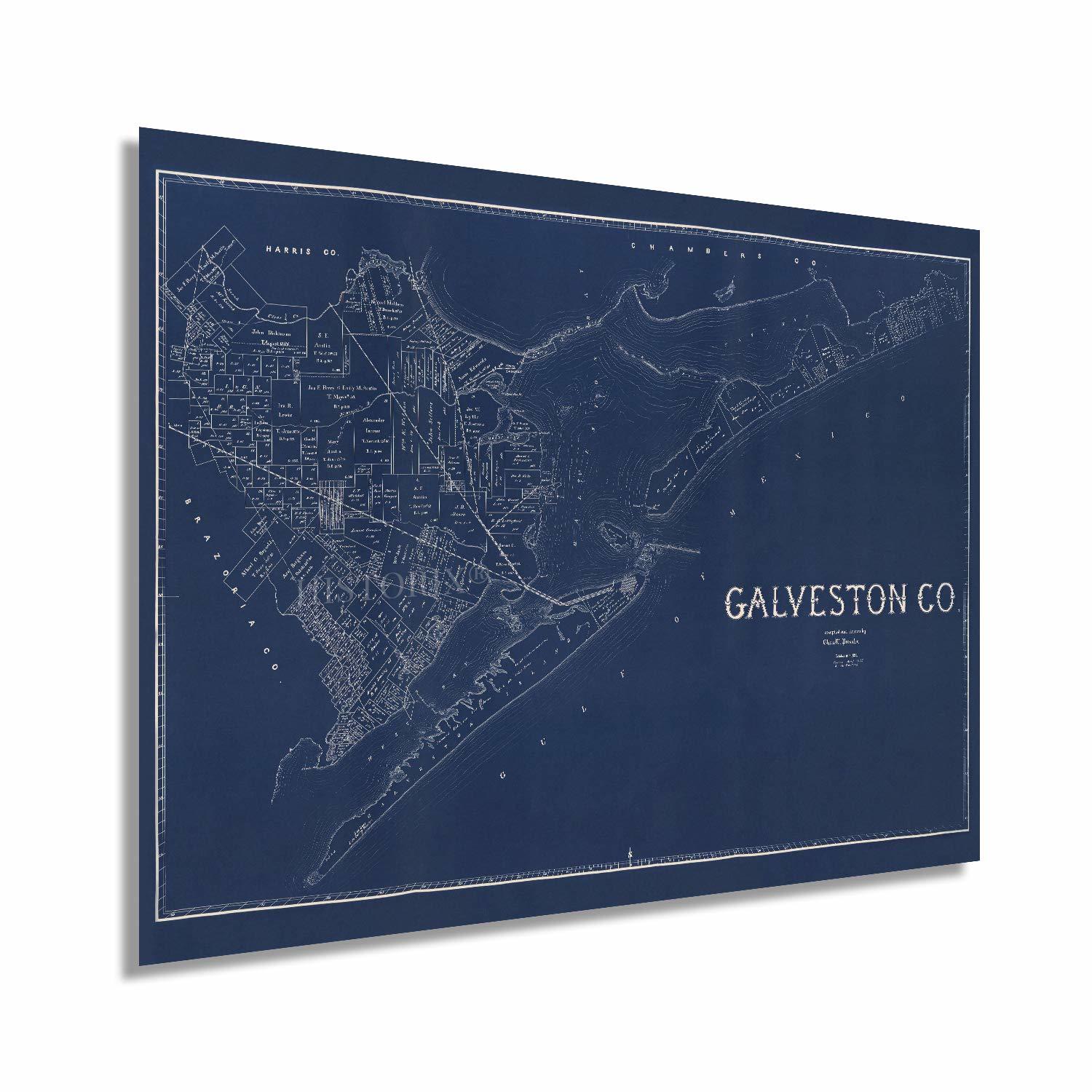 HISTORIX Vintage 1935 Galveston County Texas Map Poster - 18x24 Inch Vin... - £30.12 GBP+
