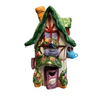 Cobblestone Village Tudor Tea Room Candle Holder Ceramic House with Gree... - $16.20