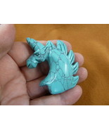 Y-UNIH-702) blue Unicorn head rearing GEMSTONE carving figurine chess st... - $327.89 MXN