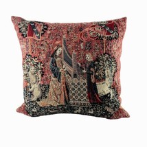 Belgian Tapestry Pillow Ladies Lion Unicorn Organ Music Medieval 18 x 19.5 x 7 - £46.68 GBP