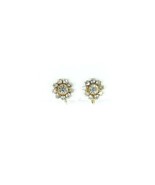 Round Floral Clear Cluster Rhinestone Border Prong Set Clip On Earring G... - £7.06 GBP