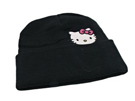 Hello Kitty Womens Black Embroidered Kitty Beanie Hat Bio World Sanrio Size OSFM - £13.96 GBP