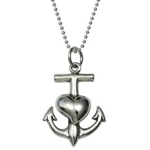 Rockabilly Hey Sailor Anchor Heart Fine Sterling Silver Pendant 925 Femme Metale - £117.99 GBP
