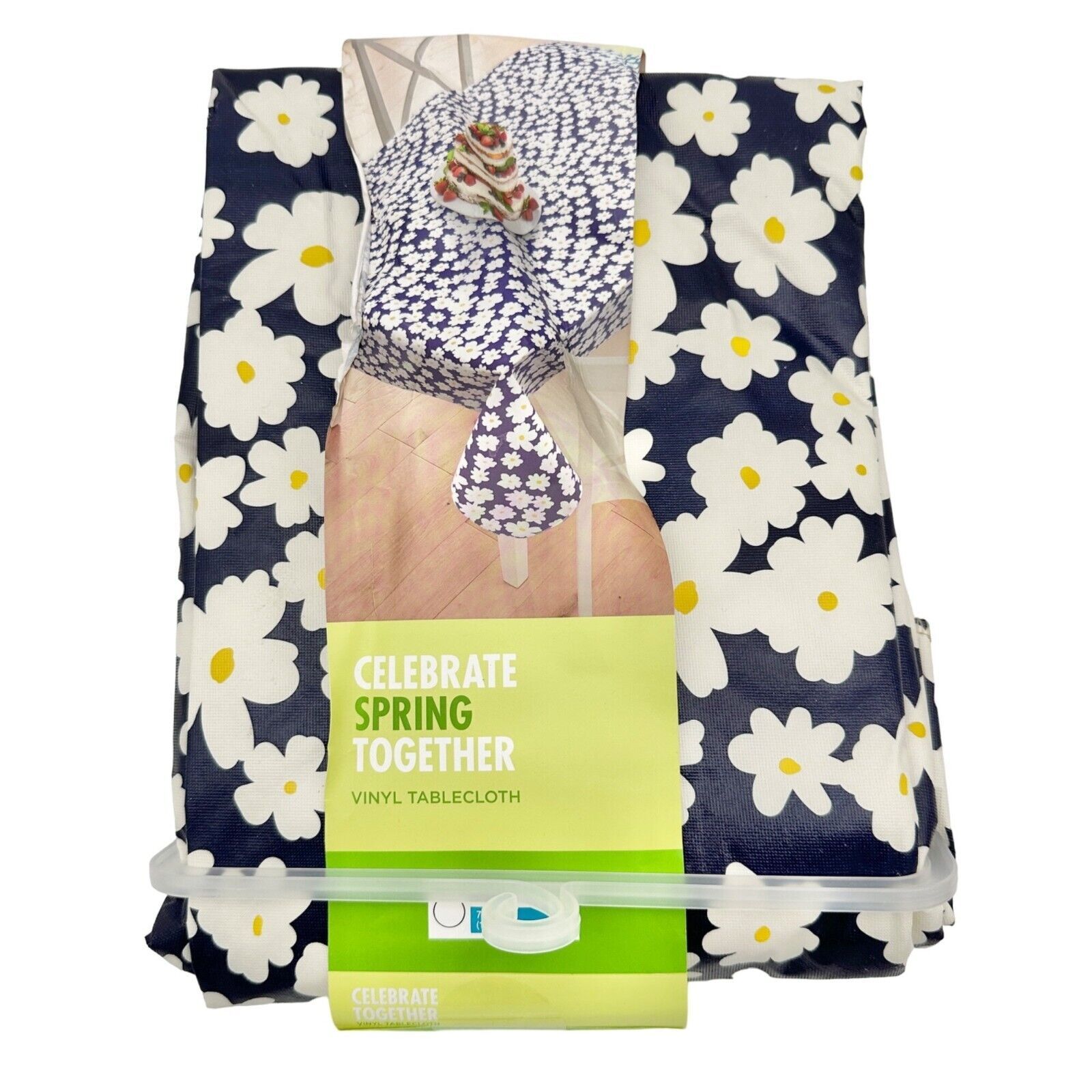 Kohl's Celebrate Spring Together Vinyl Tablecloth 70in Round Blue White Flowers - $14.85