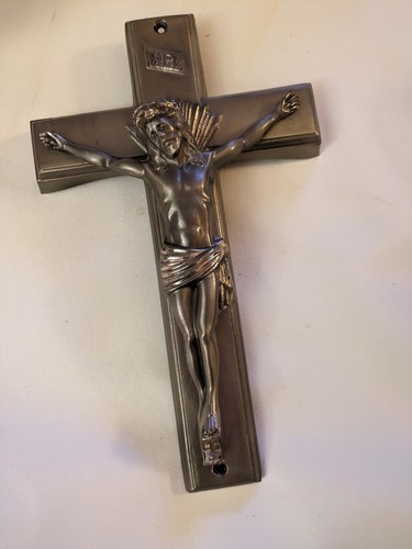 Vintage Inri Métal Croix Crucifix Cercueil Coffin Mural Suspension 13 Inch Satin Item image 2