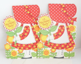 Vintage Holly Hobbie Birthday Party Invitation Cards Red Bonnet Yellow F... - $4.95