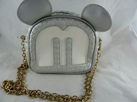  Mickey Mouse Crossbody Silver Purse w Ears 6 X 6.5 X 2.75&quot; Chain handle - £19.82 GBP