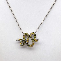 Vintage Pave Crystal Coiled Snake Pendant Necklace, Yellow and Green - £30.31 GBP