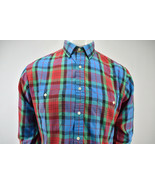 Mens Vtg Steeplechase Blue Plaid Cotton Blend LS Casual Shirt sz M - $22.97