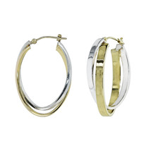 Round Double Hoop Earrings 14K Two-Tone Gold - £300.65 GBP
