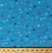 Cotton Airplanes Flight Maps Travel Mapped Out Blue Fabric Print by Yard D388.51 - £9.40 GBP
