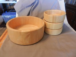 Vintage Set of 4 Oak tone Wooden Snack Bowls, 3 Small, 1 Medium Hand tur... - $50.00