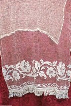 Antique Curtain Panel  Woven Fishnet  Cotton w Fringe Ecru 42 wide 70 long - $54.45