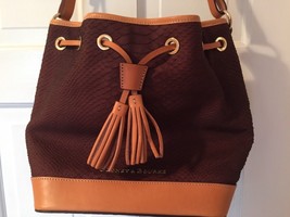 Dooney &amp; Bourke Bag Python Embossed Leather Drawstring Saddle Brown Retail $348 - £205.75 GBP