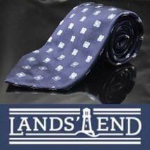Mens Lands End 100% Silk Royal Blue w/ Yellow Dots Flower Neck Tie Necktie - £9.87 GBP