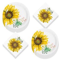 HOME &amp; HOOPLA Farmhouse Sunflower Party Round Paper Dinner Plates and Luncheon N - £11.97 GBP